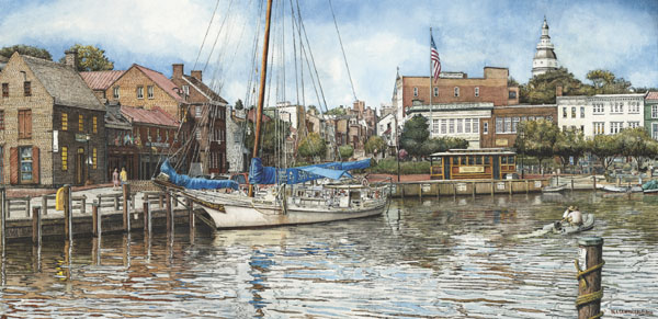 Annapolis City Dock Santoleri limited Edition Print from Watercolor Painting