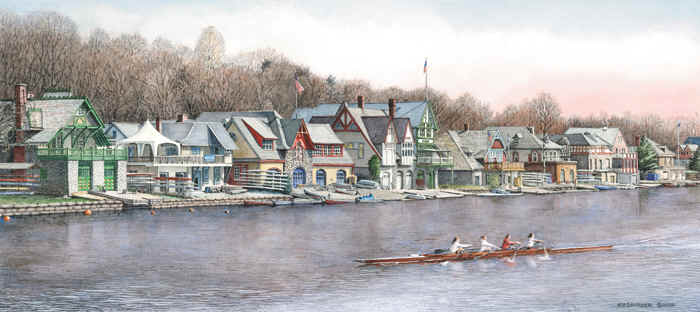 Boathouse Row 5 by Santoleri limited edition prints from watercolor painting