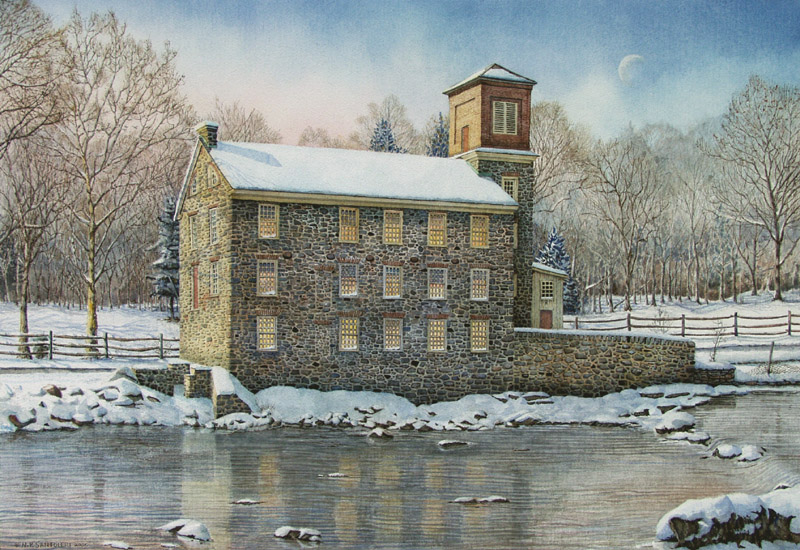 Breck's Mill by Santoleri limited Edition Prints from Watercolor Painting