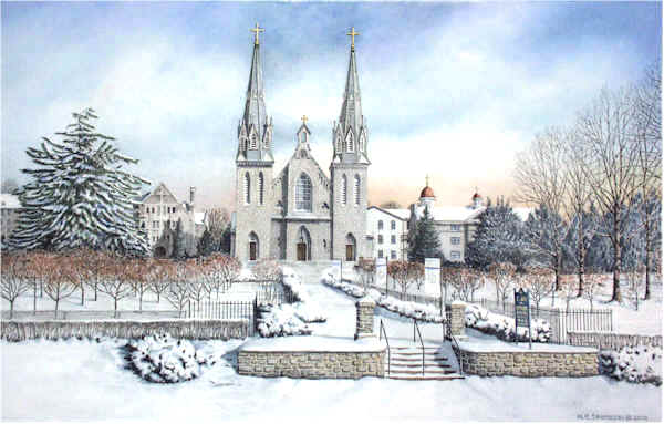 The Church at Villanova University by Santoleri limited edition prints from watercolor painting