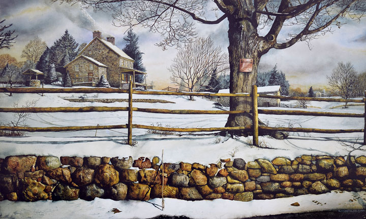 Open Edition Prints of Fieldstone and Fences watercolor painting by Santoleri