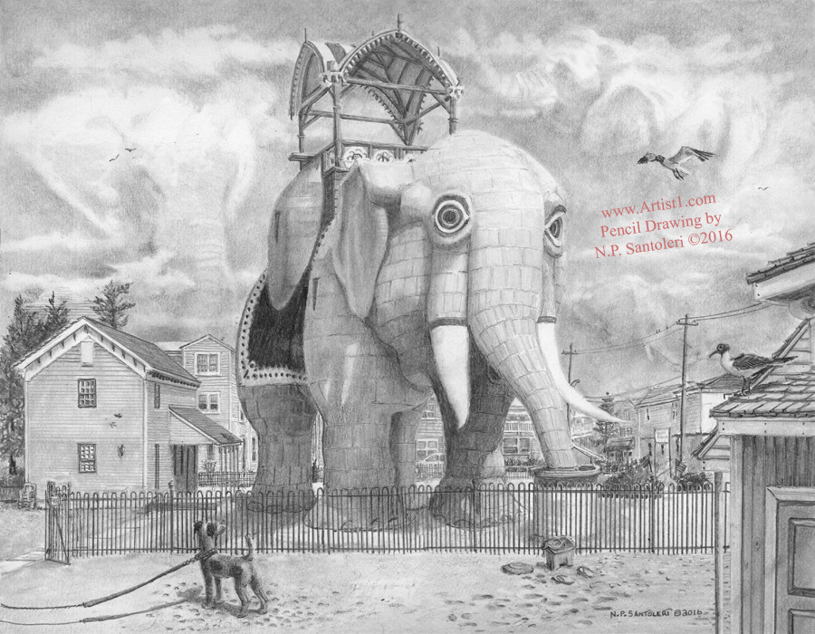 Open Edition Prints of Lucy The Elephant Pencil Drawing by Nick Santoleri 