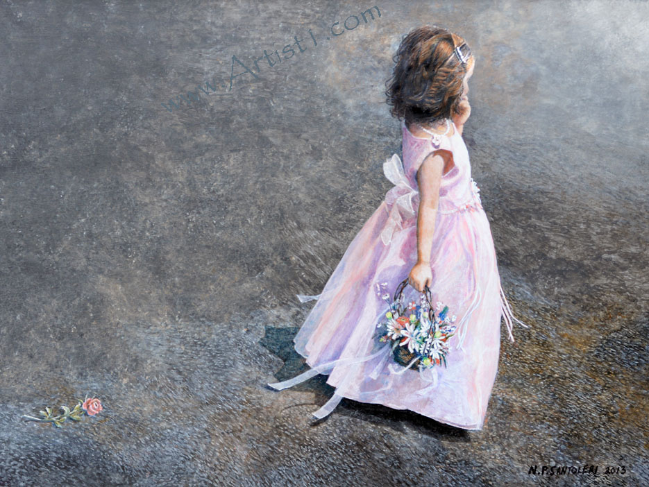 Open Edition Print of Flower Girl Acrylic Painting by Santoleri