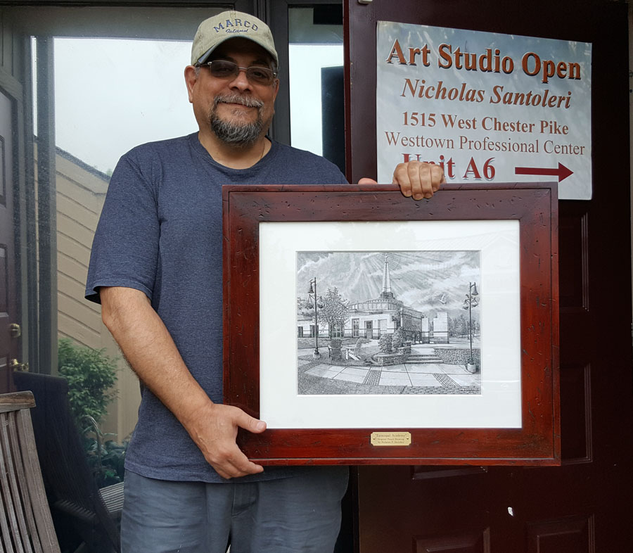 Framed Episcopal Academy Drawing by Nicholas Santoleri