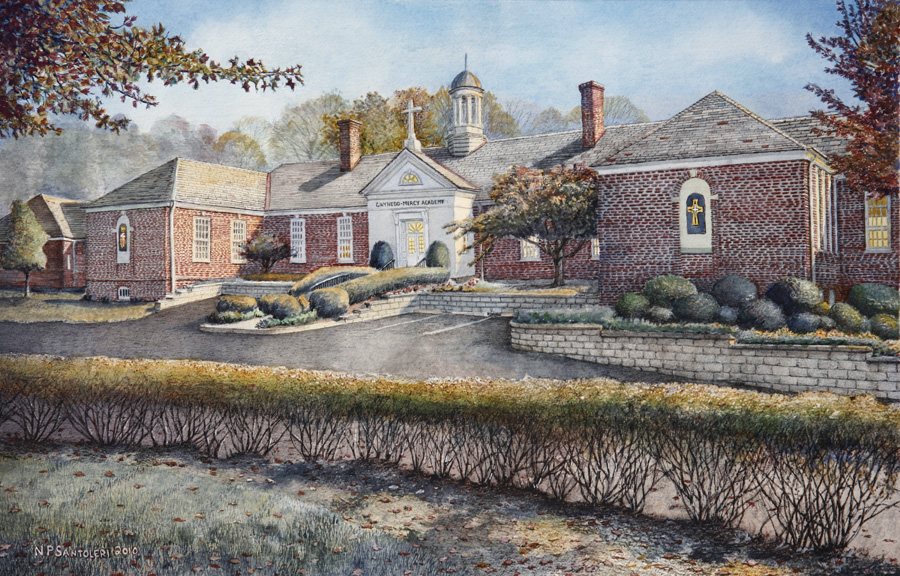 Gwynedd Mercy Academy by Santoleri limited edition prints from watercolor painting