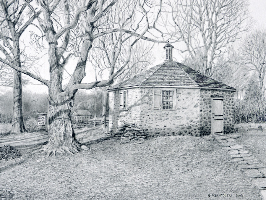 Open Edition Prints of Hood Schoolhouse Drawing by Santoleri 