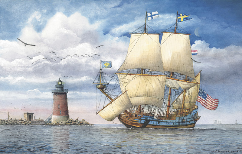 Kalmar Nyckel Under Sail Watercolor Paintings by N. Santoleri