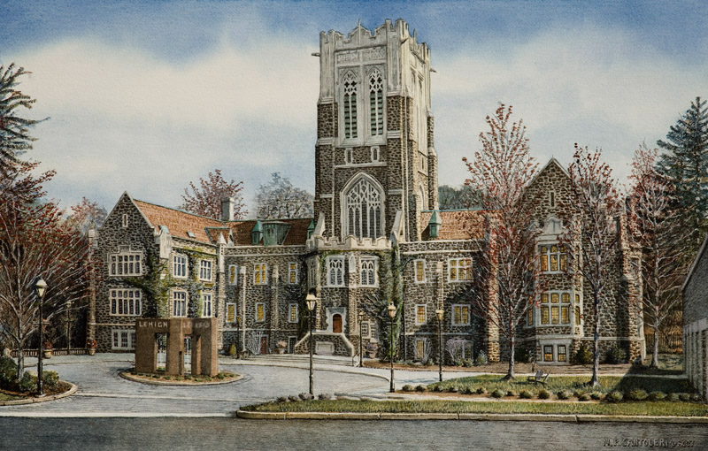 Lehigh University watercolor by N. Santoleri