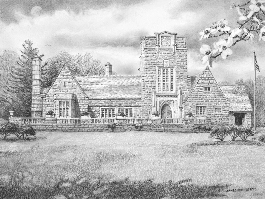 Merion Tribute House pencil drawing and Print by N Santoleri