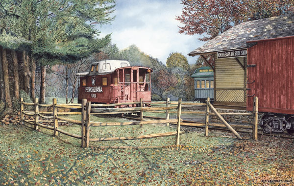 Newtown Square Train Station Watercolor Paintings by N. Santoleri