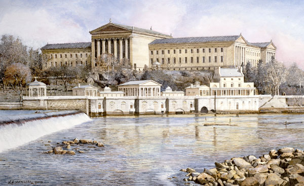 Philadelphia Waterworks Santoleri limited Edition Print from Watercolor Painting