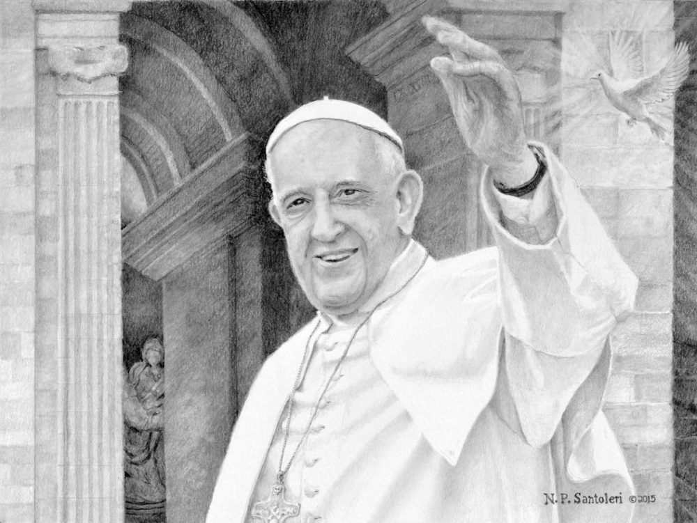 Open Edition Prints of Pope Francis Pencil Drawing by Santoleri