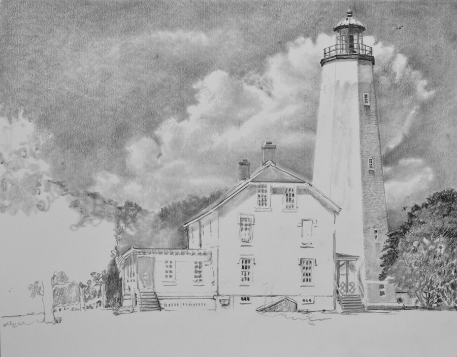 Sandy Hook Light - In progress 02 Pencil Drawing By N. Santoleri