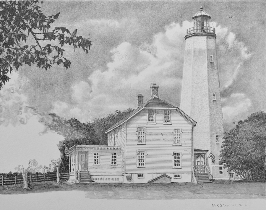 Sandy Hook Light - In progress 03 Pencil Drawing By N. Santoleri