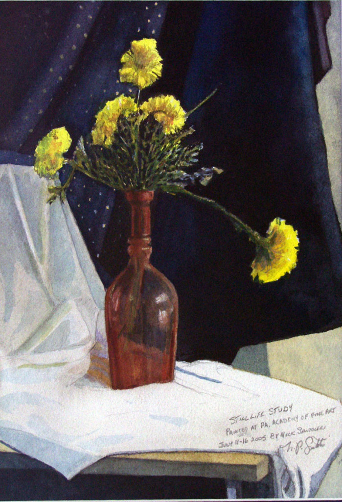 Study with Carnations Watercolor Paintings by Santoleri 