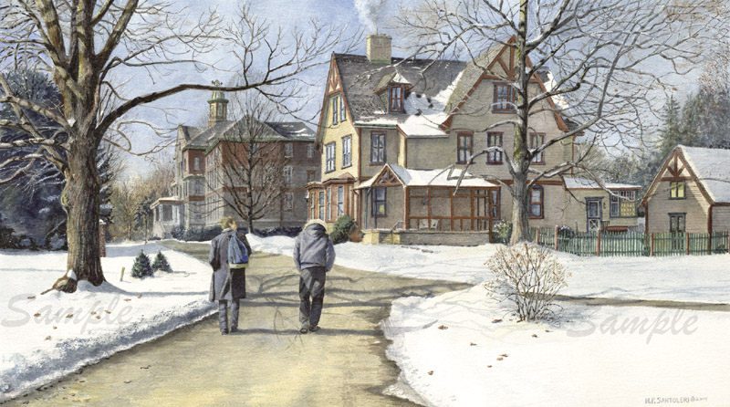 Winter Walk to Class limited Edition Print from Watercolor Painting