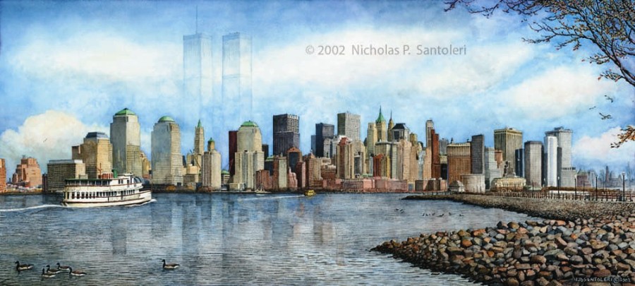 Open Edition Prints of New York City Skyline watercolor painting by Santoleri