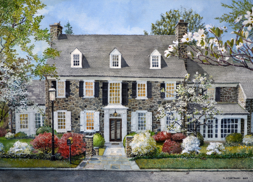 Commissioned watercolor painting of the residence or Mr. and Mrs. W.