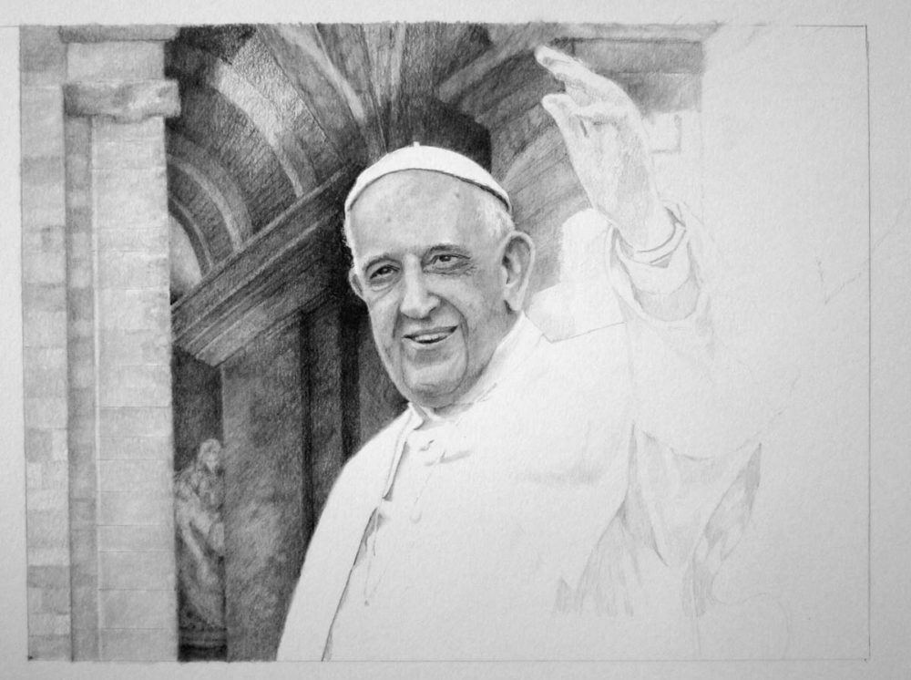 Drawing Pope Francis in Progress 03 by Santoleri