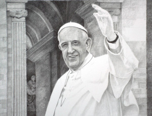 Pope Francis Drawing in Progress 05 by Santoleri