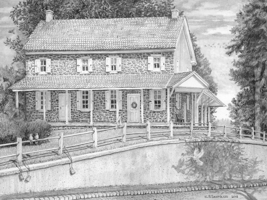 Newtown Square Quaker Meeting - Pencil Drawing by Santoleri