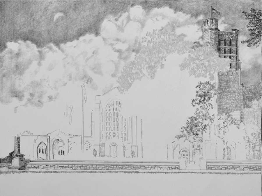 Washington Memorial Chapel Pencil drawing in progress 02 by Santoleri