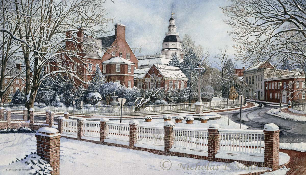 Winter in Annapolis by Santoleri - the Maryland State House Winter In Annapolis By Nicholas Santoleri